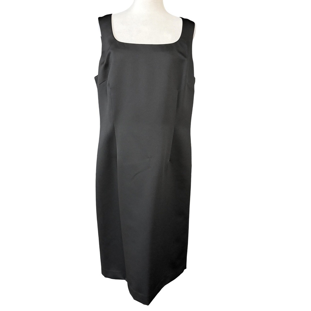 Talbots Dress Womens 16 Black Sleeveless Sheath‎ Lined Square Neck Cocktail LBD